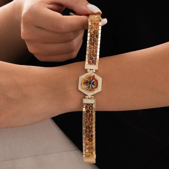 Özel Tasarım Arı Figürlü Altın Bileklik - Resim 3