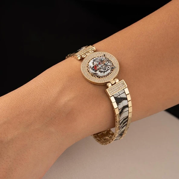 Özel Tasarım Beyaz Kaplan Altın Bileklik ürün görseli