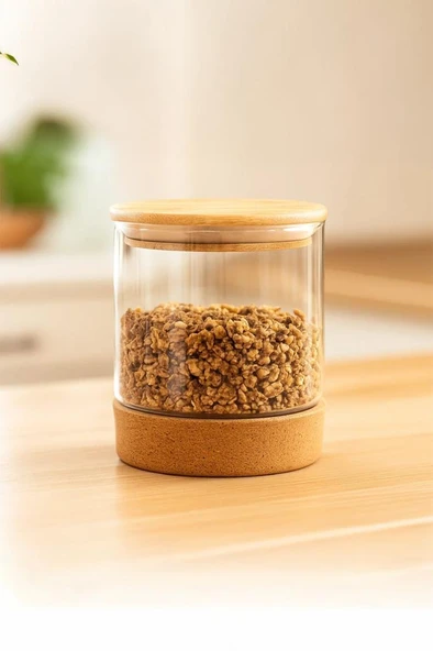 Bambum Corki - Mantar Altlıklı Cam Saklama Kabı 650 Ml ürün görseli