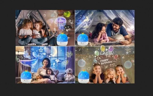 21 FARKLI DESEN PROJEKTÖRLÜ YANSITMALI DÖNEN ÇOCUK BEBEK ODASI GECE LAMBASI - Resim 2