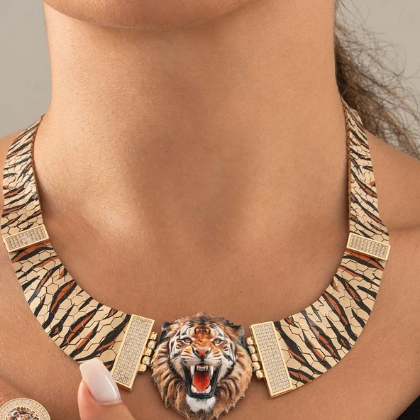 Özel Tasarım Aslan Figürlü Altın Kolye - Resim 4