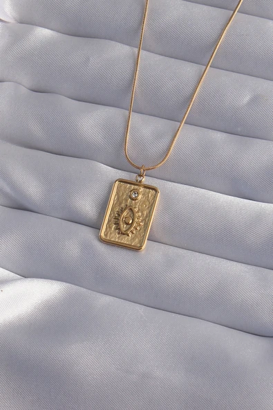 316L Çelik Zincir Gold Renk Zirkon Taşlı Göz Figür Tarot Kolye - TJ-BKO9017 ürün görseli 1