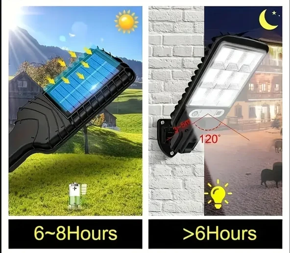 108 COB LED KUMANDALI GÜNEŞ ENERJİLİ HAREKET SENSÖRLÜ BAHÇE GARAJ SOKAK AYDINLATMA LAMBASI SOKAK LAMBASI - Resim 5