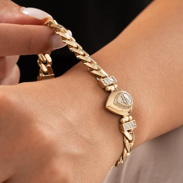 Özel Tasarım Mavi Mineli Damla Model Altın Bileklik ürün görseli