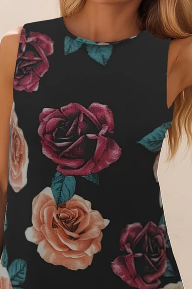 Kadın Kolsuz Sırttan Bağlamalı Fırfırlı Leopar Desenli Süprem Elbise - Resim 2