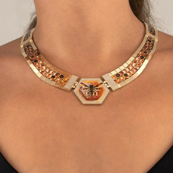 Özel Tasarım Arı Figürlü Altın Kolye - Resim 4