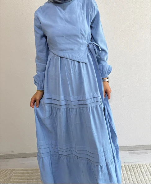 Asuman Kolları Lastikli Tesettür Elbise nq5238 - 2