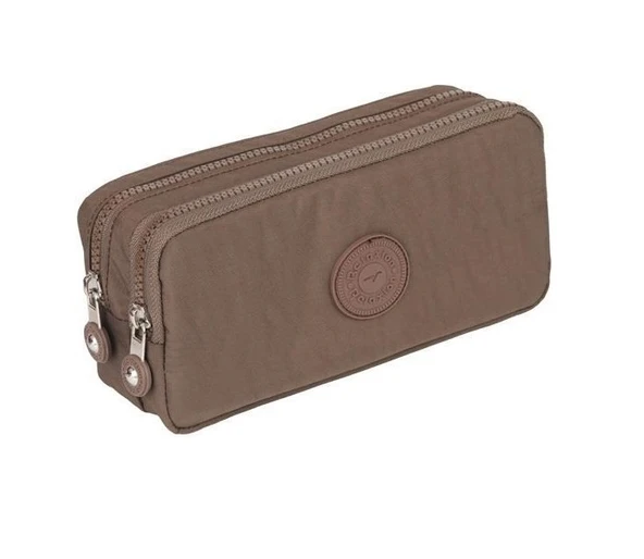 Relaxion Kahve İki Gözlü Krinkıl Kumaş Kalem Çantası Kalemlik 124