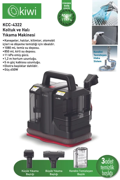 Kiwi Kcc-4322 Koltuk Ve Halı Yıkama Makinesi Siyah ürün görseli 1