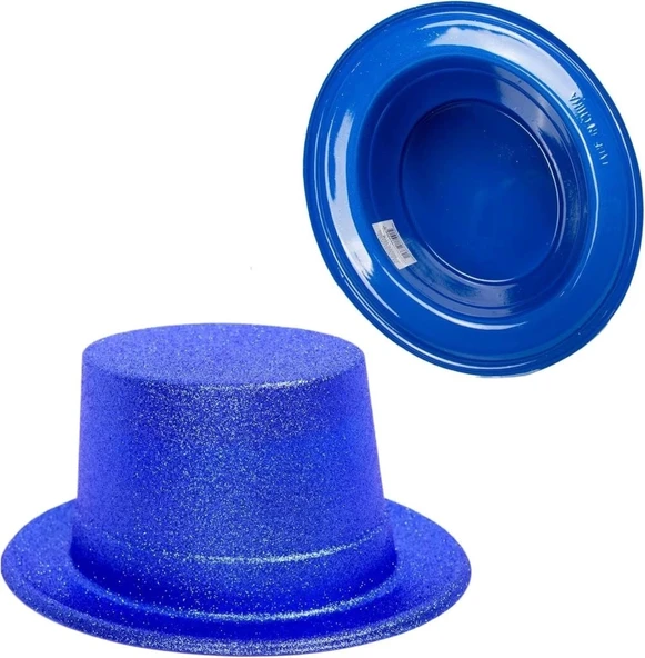 CEYLAN ADAM   Mavi Renk Parıltılı Simli Fötr Silindir Parti Şapkası - Resim 3