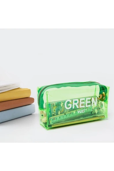 VUKI SEFFAF KALEM CANTASI YESIL VK-0096-07 ürün görseli