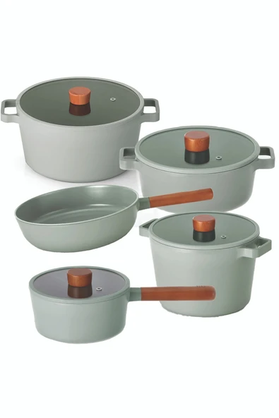 Fika Gri Alüminyum Döküm Cam Kapaklı 9 Parça Tencere & Tava Seti 22 Derin ürün görseli 1