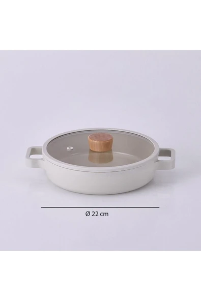 Fika Cam Kapaklı Alüminyum Döküm Sahan 22 cm Bej - 3