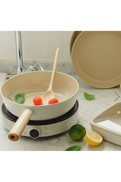 Fika Alüminyum Döküm 3 Parça 30 cm İndüksiyonlu Tencere Tava Seti Bej - 2