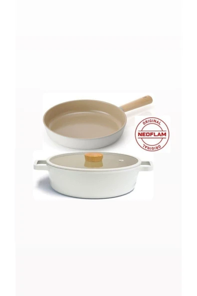 Fika Alüminyum Döküm 3 Parça 30 cm İndüksiyonlu Tencere Tava Seti Bej