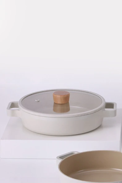 Fika Cam Kapaklı Alüminyum Sahan 22Cm Bej - 4