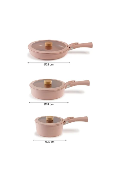 Midas Pembe ( 9 6 ) 15 Parça Ayrılabilen Saplı Iç Içe Geçebilen Tencere Tava Seti - 2