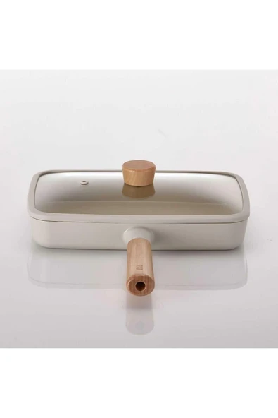 Fika Cam Kapaklı Dikdörtgen 29 Cm Bej Tava - 2