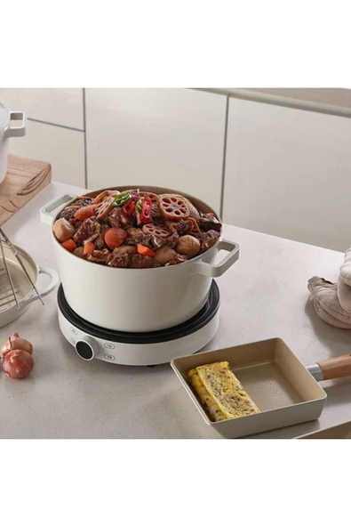 Fika 13 Parça Cam Kapaklı Seramik Kaplama Döküm Tencere Tava Seti - 4