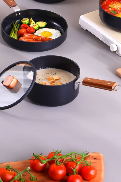 Bıen Alüminyum Döküm Sos Tenceresi, Siyah 18Cm - Resim 4