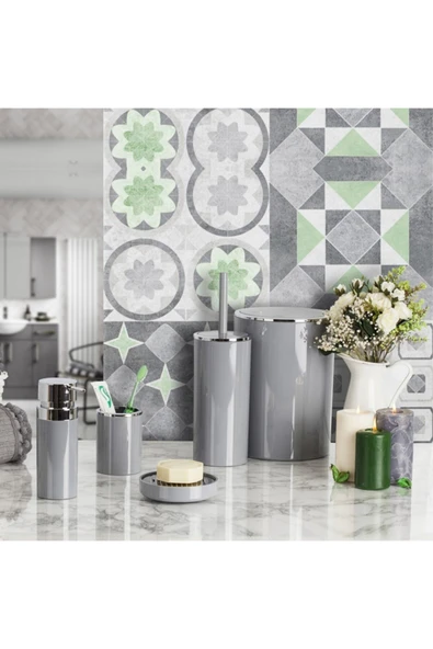 Primanova Lenox 5'li Banyo Aksesuar Set - Gri
