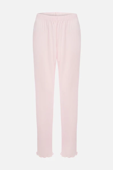 Kadın Pamuklu Çıtır Çiçek Desenli Baby Overloklu Fiyonk Detaylı Uzun Kollu Pijama Takımı - 7