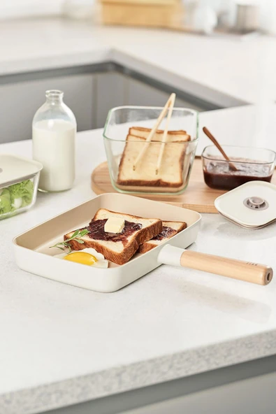 Fika Dikdörtgen Tava 29Cm Cam Kapaklı, Bej