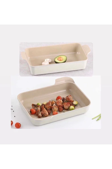 Fika Alüminyum Döküm Dikdörtgen Yanmaz Yapışmaz 2 li Fırın Tepsisi Kek Kabı