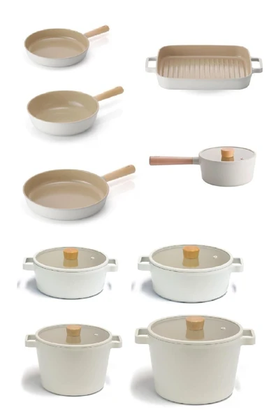 Fika Alüminyum Döküm Cam Kapaklı 14 Parça Pro Tencere & Tava Seti