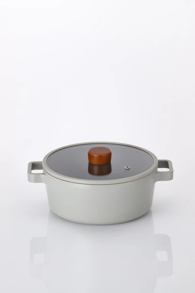 Fika Alüminyum Döküm Tencere Gri Cam Kapaklı 18 Cm