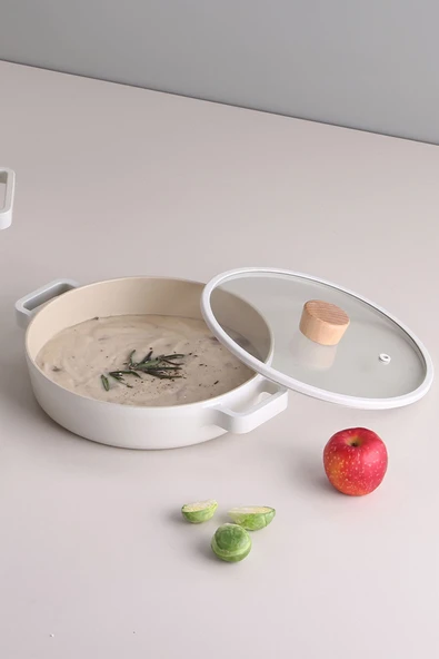 Fika Cam Kapaklı Alüminyum Sahan 22Cm Bej - 2