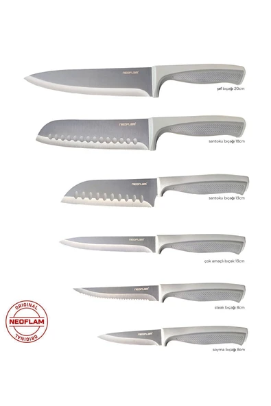 Fika Microban 6'lı Bıçak Seti Gri