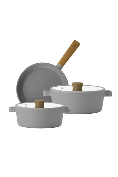 Fika Gri Tencere Ve Tava Seti 5 Parça