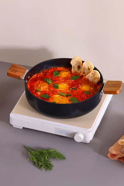 Bıen Alüminyum Döküm Sığ Tencere, Siyah 24Cm