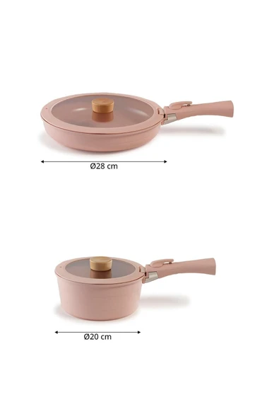 Midas Pembe ( 9 6 ) 15 Parça Ayrılabilen Saplı Iç Içe Geçebilen Tencere Tava Seti - 4