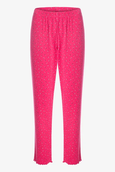Kadın Pamuklu Çıtır Çiçek Desenli Baby Overloklu Fiyonk Detaylı Uzun Kollu Pijama Takımı - 4