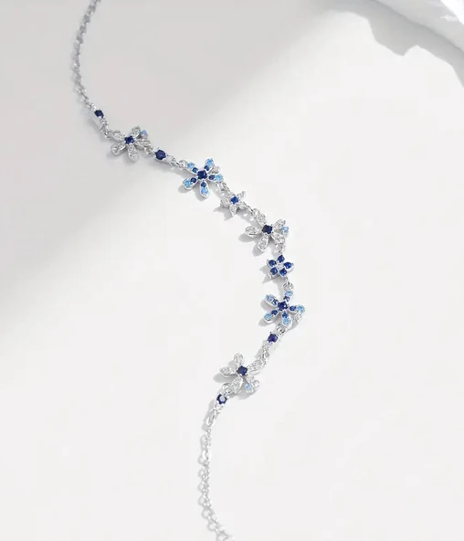 Blue Blossom 925 Ayar Gümüş Çiçek Kadın Bileklik - Resim 3