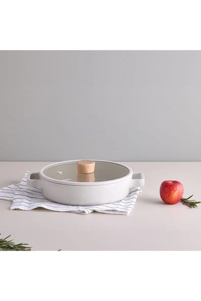 Fika Alüminyum Döküm 3 Parça 30 cm İndüksiyonlu Tencere Tava Seti Bej - 5