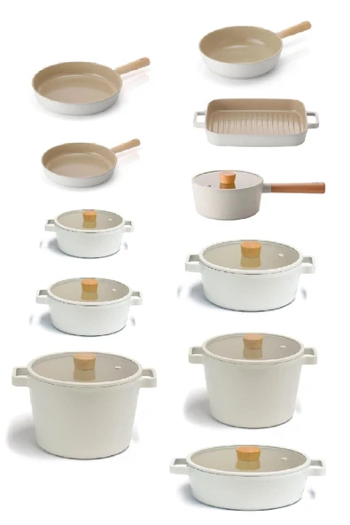 Fika Alüminyum Döküm Cam Kapaklı 18 Parça Tencere & Tava Seti