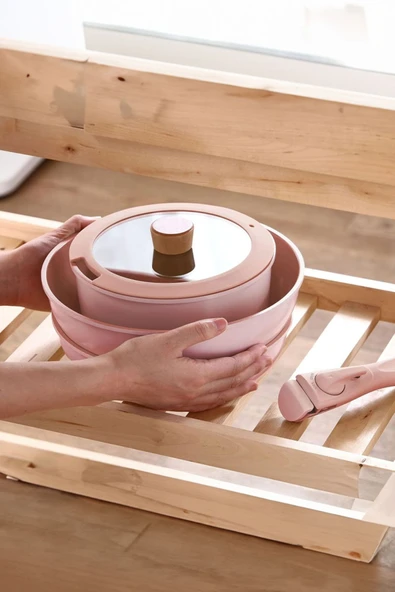 Midas 6 Parça Ayrılabilen Saplı Iç Içe Geçebilen Tencere Seti Pembe - 7