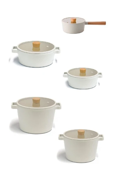 Fika Alüminyum Döküm Cam Kapaklı 10 Parça Tencere & Tava Seti