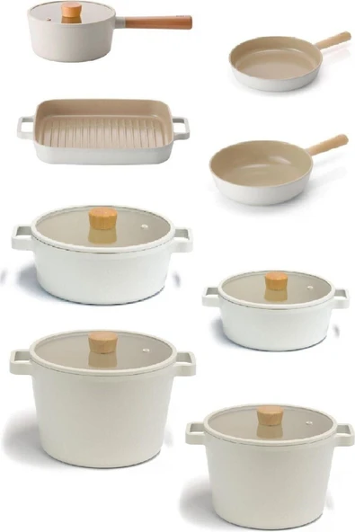 Fika Alüminyum Döküm Cam Kapaklı 13 Parça Pro Tencere & Tava Seti