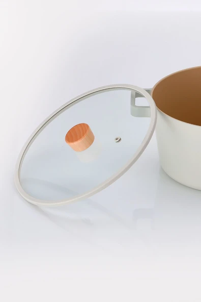 Fika 24Cm Düz Silikon Çerçeveli Cam Kapak Bej - Resim 2