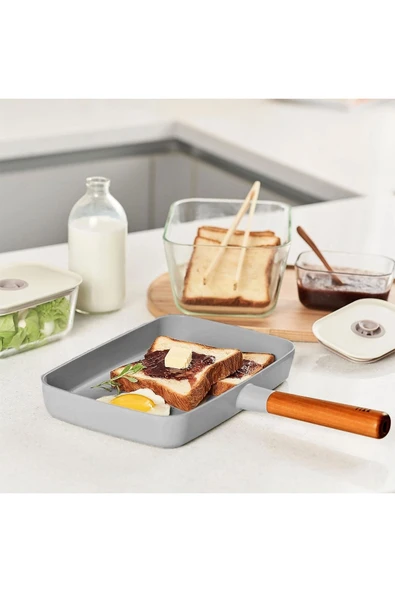 Fıka Dikdörtgen Tava 29Cm Cam Kapaklı Gri