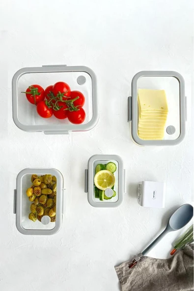 Fika Glace Vakumlu Cam Saklama Kabı Seti Gri 5 Parça - 6