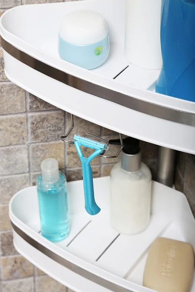 Fına Banyo Köşe Rafı Paslanmayan Aluminyum Borular Beyaz - 4
