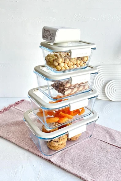 Fika Glace Vakumlu Cam Saklama Kabı Seti Bej 5 Parça - 2