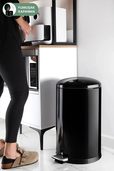Bombe Kapakli Çöp Kovasi 30 Lt Si?yah I?ç Kisim Si?yah ürün görseli