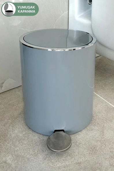 Lenox 5 Lt Pedallı Banyo Mutfak Çöp Kovası Gri ürün görseli