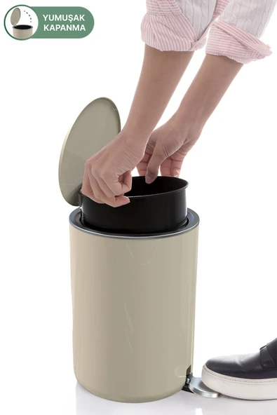 Lenox 5 Lt Pedallı Banyo Mutfak Ofis Çöp Kovası - Bej - 4